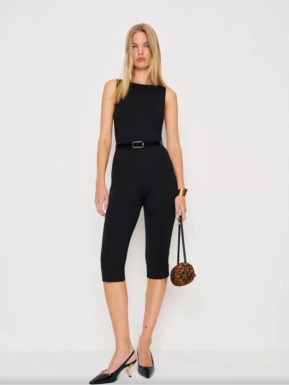 Reformation Dusk Black Sleeveless Capri Cropped Jumpsuit